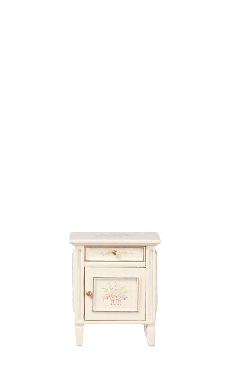1:12 Scale JBM Miniature White Floral Bedside Nightstand