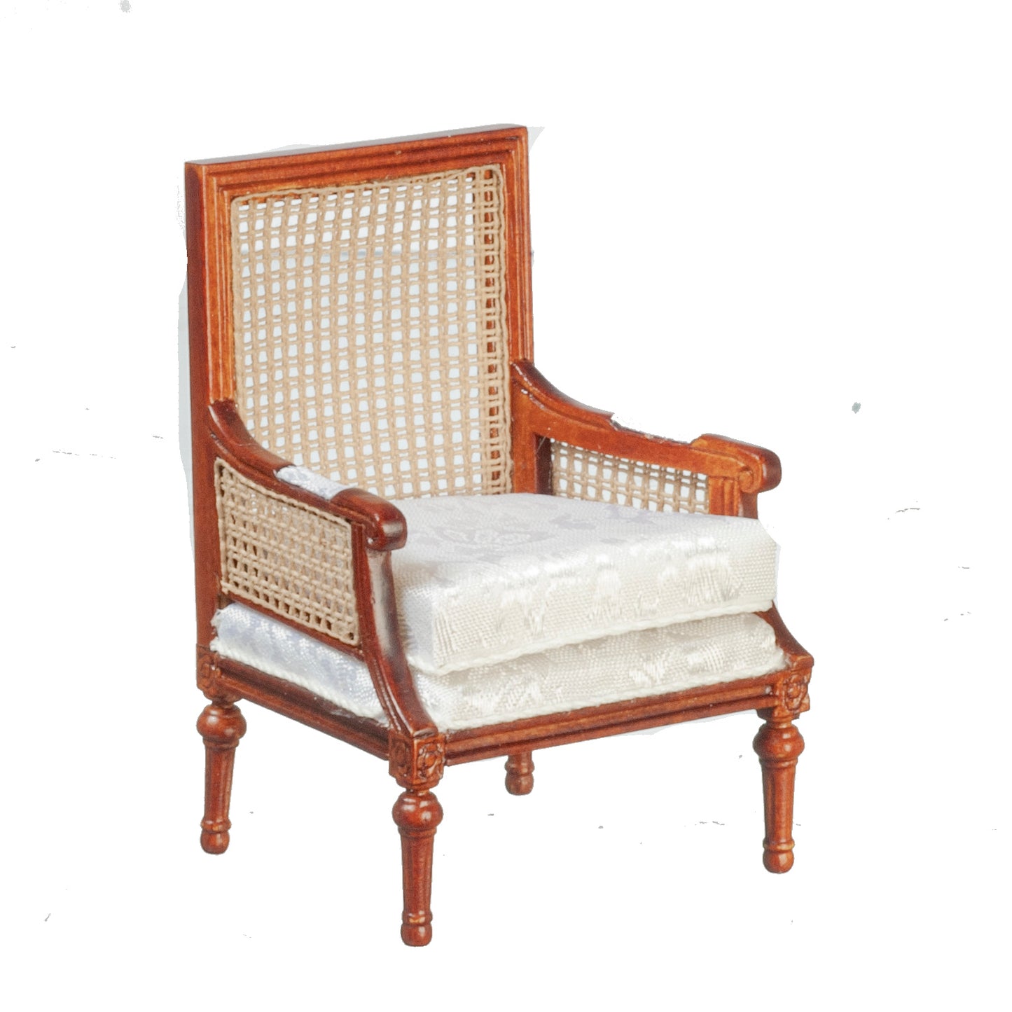 1:12 Scale JBM Miniature Vintage Bergere Walnut Armchair