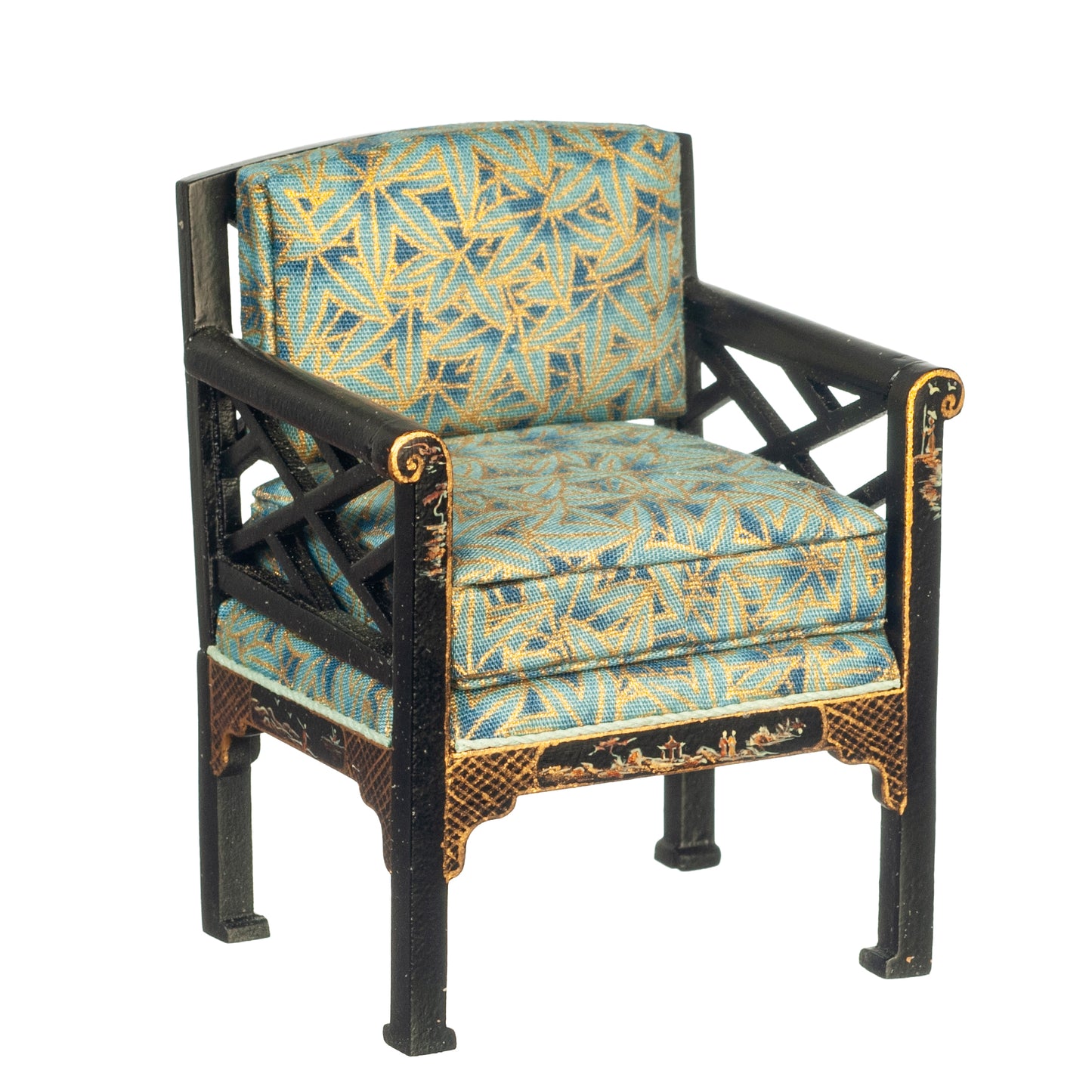 1:12 Scale JBM Miniature Upholstered Armchair with Show Wood Frame