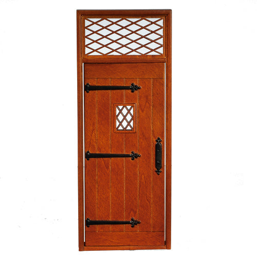 1:12 Scale JBM Miniature Small Solid Cottage Walnut Door with Black Strap Hinges