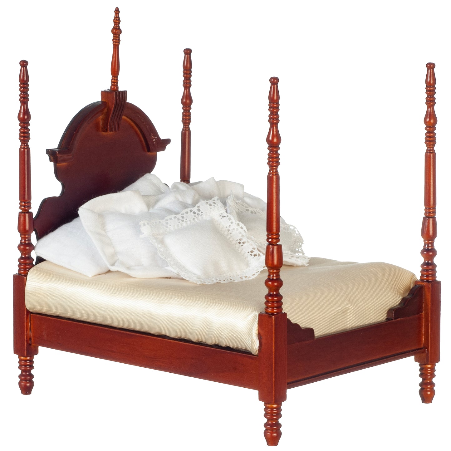 1:12 Scale Miniature Four Posted Bed with Linens