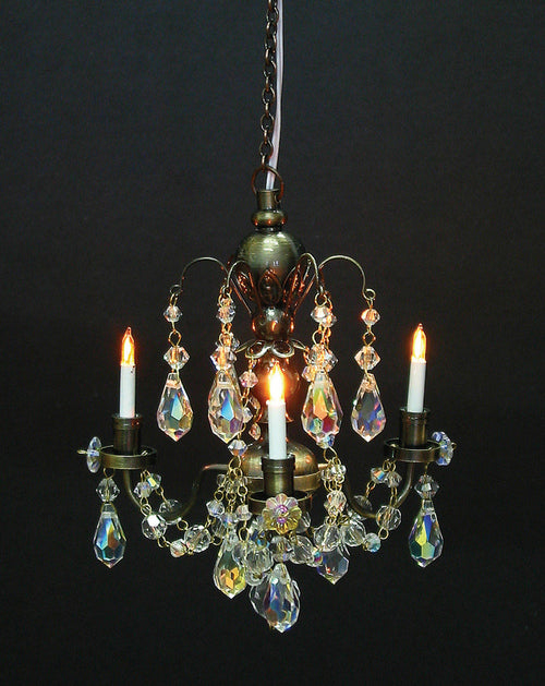 1:12 Scale Houseworks Miniature 3-Arm Nostalgia Crystal Chandelier