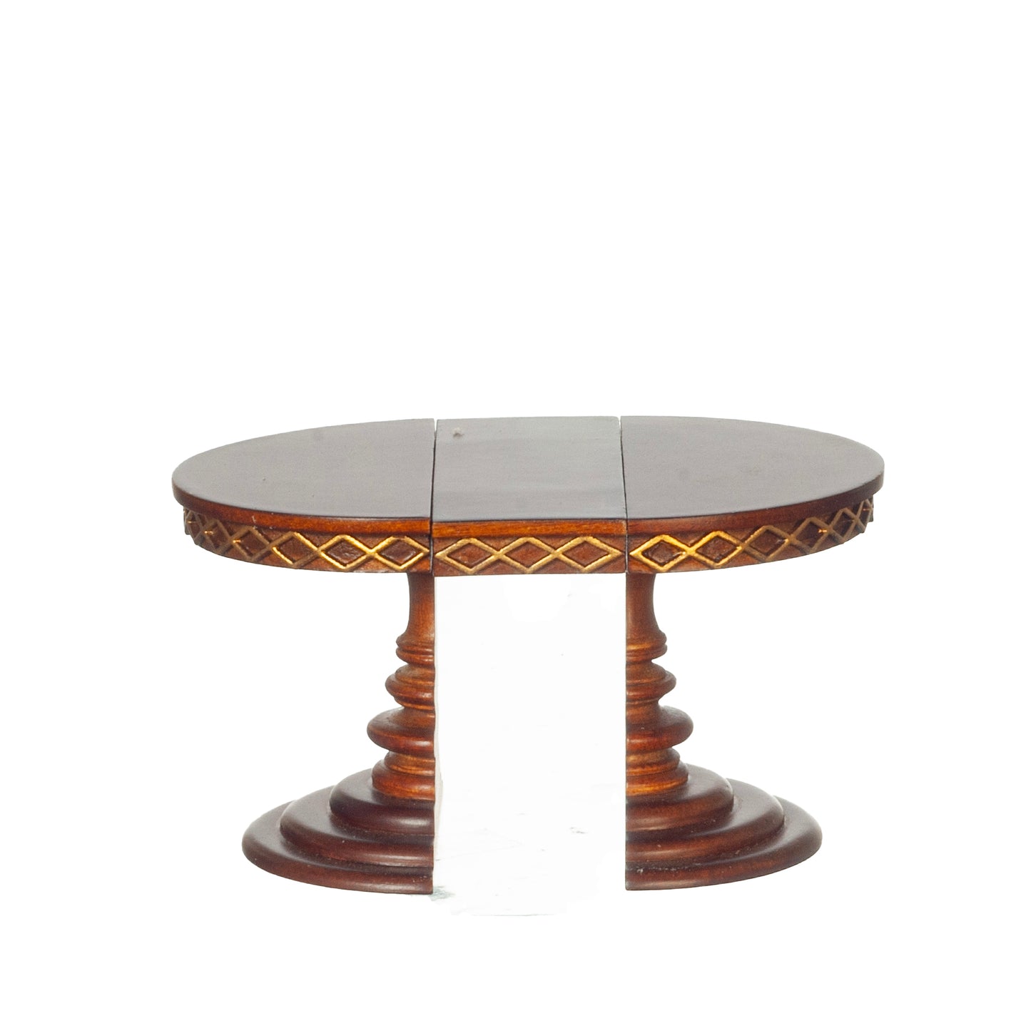 1:12 Scale JBM Miniature Trimmed Round Walnut Table with Leaf