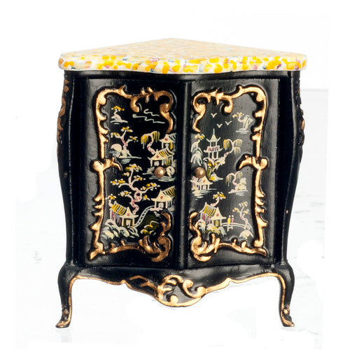 1:12 Scale JBM Miniature Gold Trimmed Black Corner Chinese Cabinet