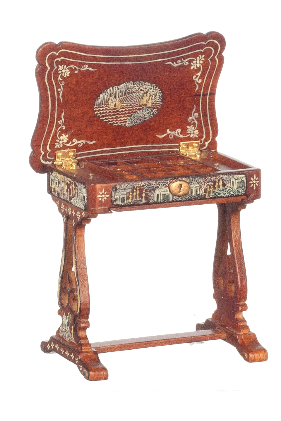 1:12 Scale JBM Miniature Walnut Chinese Sewing Box