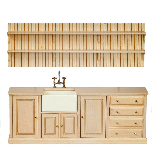 1:12 Scale JBM Miniature Kitchen Sink Station and Wall Shelf Combo