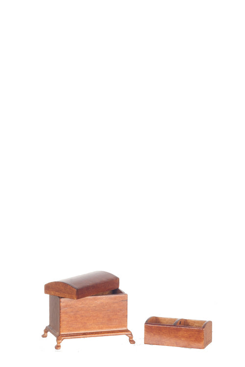 1:12 Scale Platinum Miniature Dome Top Walnut Trunk