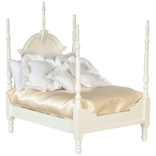 1:12 Scale Miniature Four Posted Bed with Linens